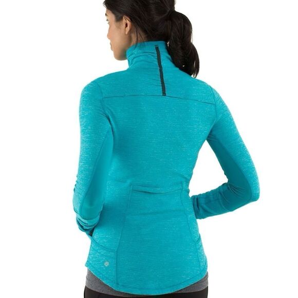 Lululemon base runner Mini Check Pique Surge Heathered Turquoise Pullover Sz 6 - Picture 3 of 16